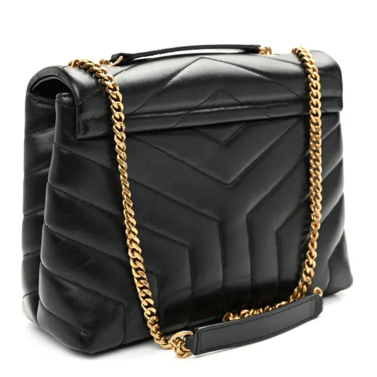 Small Loulou Quilted Chain Satchel Black Calfskin Leather Gold-Tone Hardware