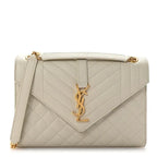 Medium Triquilt Quilted Satchel Cream Textured Leather Gold-Tone Hardware
