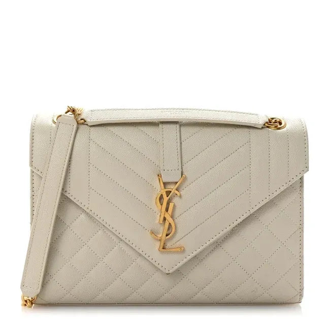 Medium Triquilt Quilted Satchel Cream Textured Leather Gold-Tone Hardware