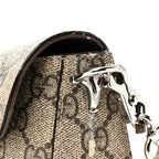 Small Horsebit Asymmetric Shoulder Bag Beige Ebony GG Supreme Canvas Silver-Tone Hardware