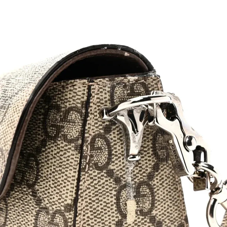 Small Horsebit Asymmetric Shoulder Bag Beige Ebony GG Supreme Canvas Silver-Tone Hardware