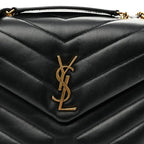 Small Loulou Quilted Chain Satchel Black Calfskin Leather Gold-Tone Hardware