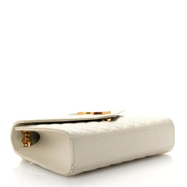 Medium Triquilt Quilted Satchel Cream Textured Leather Gold-Tone Hardware