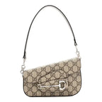 Small Horsebit Asymmetric Shoulder Bag Beige Ebony GG Supreme Canvas Silver-Tone Hardware