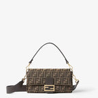 Medium Baguette Shoulder Bag Tobacco Brown FF Jacquard Fabric Gold-Tone Hardware
