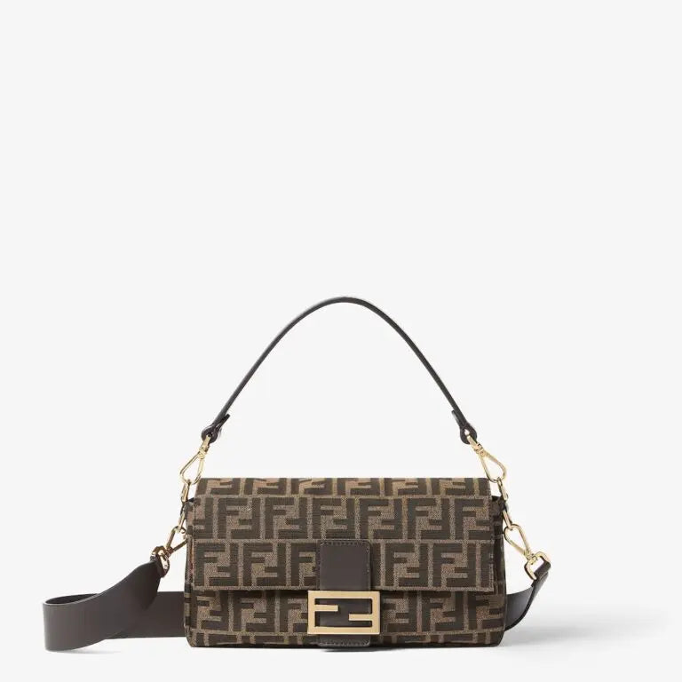 Medium Baguette Shoulder Bag Tobacco Brown FF Jacquard Fabric Gold-Tone Hardware