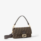Medium Baguette Shoulder Bag Tobacco Brown FF Jacquard Fabric Gold-Tone Hardware