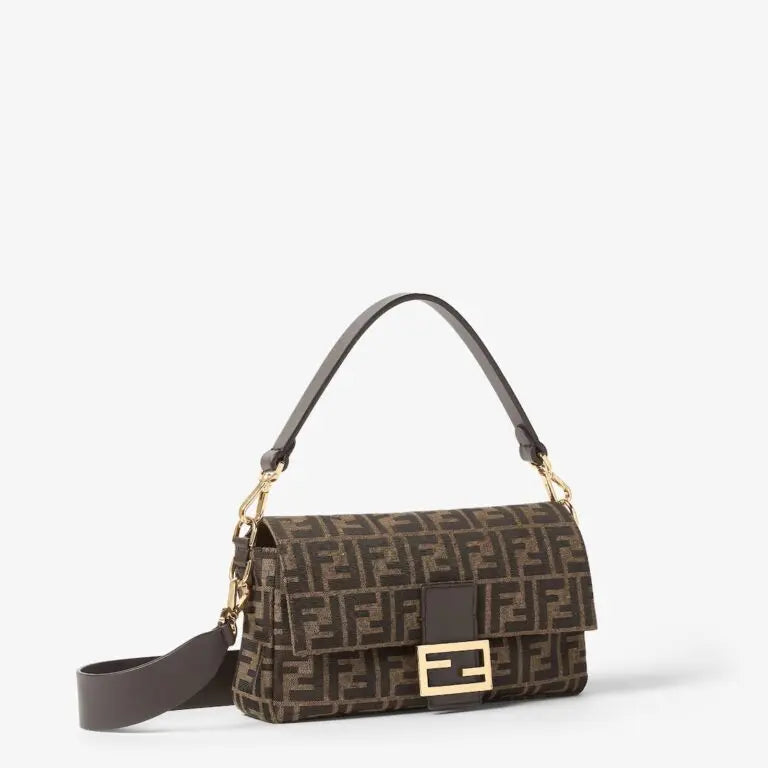 Medium Baguette Shoulder Bag Tobacco Brown FF Jacquard Fabric Gold-Tone Hardware