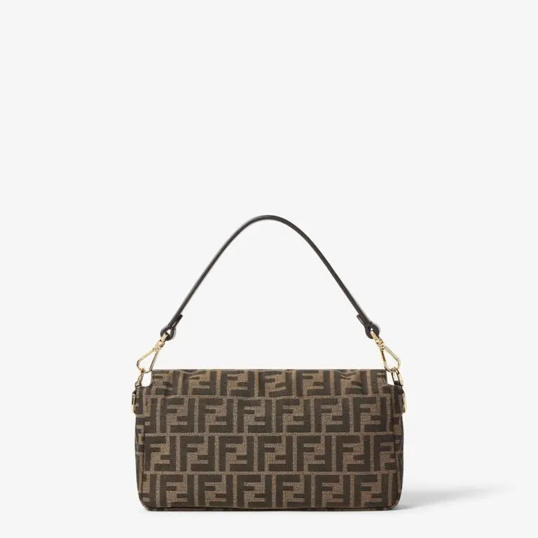 Medium Baguette Shoulder Bag Tobacco Brown FF Jacquard Fabric Gold-Tone Hardware