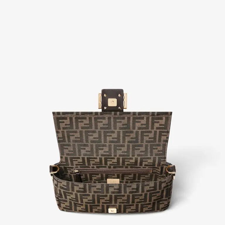 Medium Baguette Shoulder Bag Tobacco Brown FF Jacquard Fabric Gold-Tone Hardware