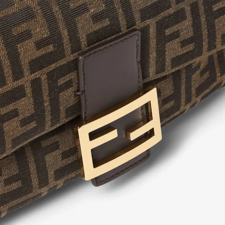 Medium Baguette Shoulder Bag Tobacco Brown FF Jacquard Fabric Gold-Tone Hardware