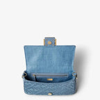 Medium Baguette Shoulder Bag Blue Woven Raffia-Effect Material FF Embroidery