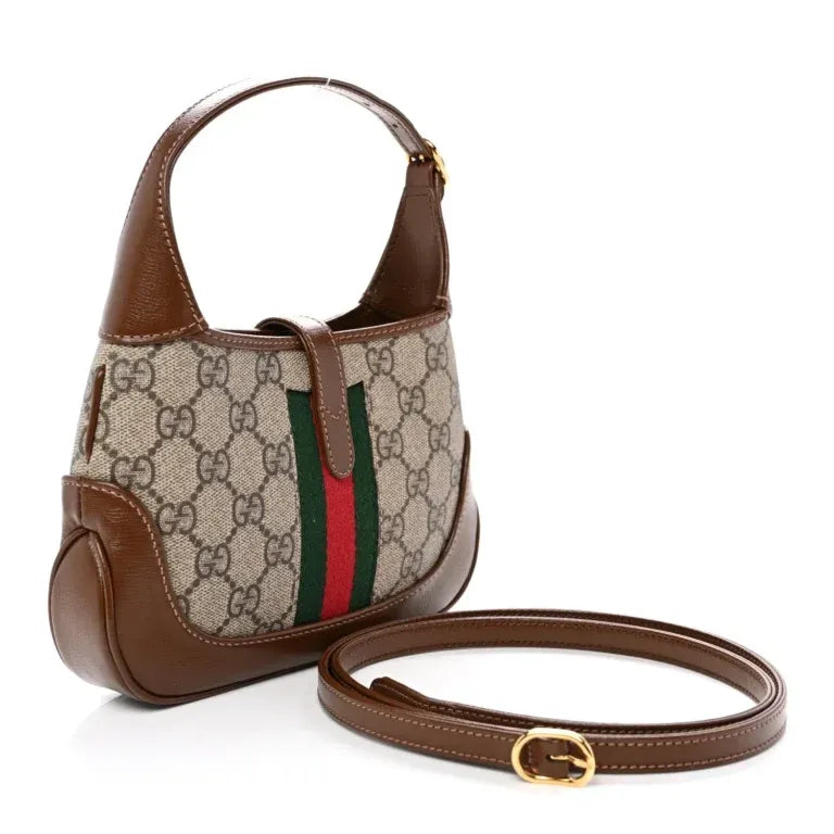 Mini Jackie 1961 Hobo Bag Beige Ebony GG Supreme Canvas Brown Leather Trim