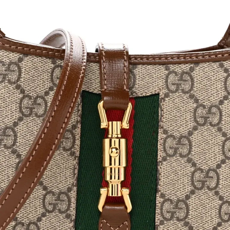 Mini Jackie 1961 Hobo Bag Beige Ebony GG Supreme Canvas Brown Leather Trim
