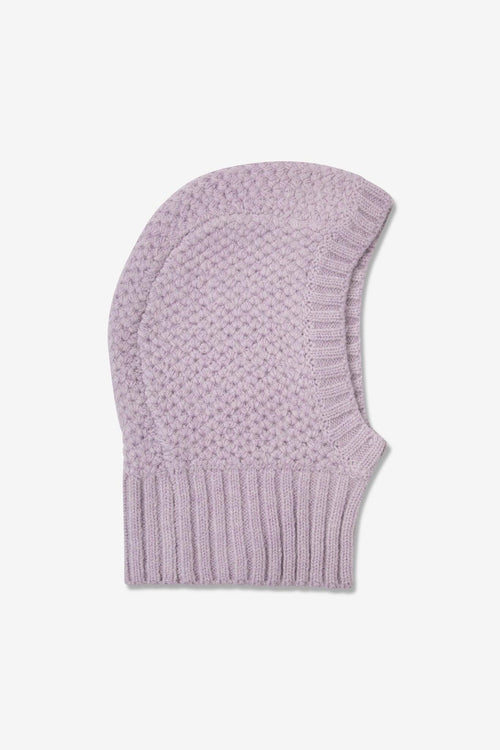Klarza purple alpaca balaclava fitted hood – back view