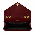 Red Quilted Leather Shoulder Bag Lambskin Magnetic Closure Gold-Tone Chain