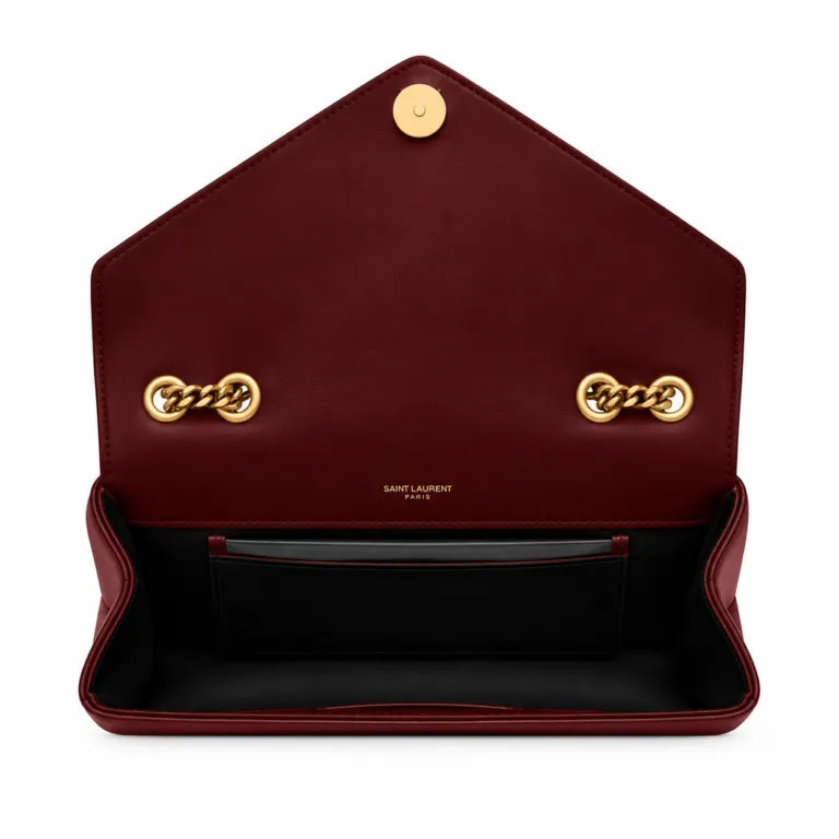 Red Quilted Leather Shoulder Bag Lambskin Magnetic Closure Gold-Tone Chain