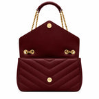 Red Quilted Leather Shoulder Bag Lambskin Magnetic Closure Gold-Tone Chain