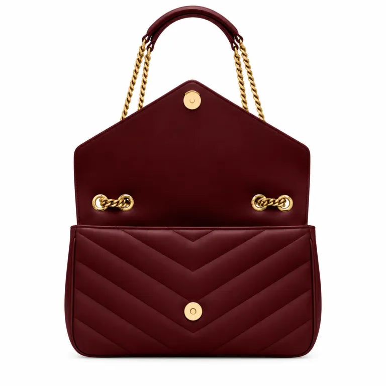 Red Quilted Leather Shoulder Bag Lambskin Magnetic Closure Gold-Tone Chain