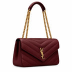 Red Quilted Leather Shoulder Bag Lambskin Magnetic Closure Gold-Tone Chain