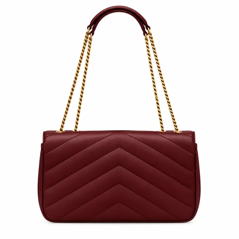 Red Quilted Leather Shoulder Bag Lambskin Magnetic Closure Gold-Tone Chain