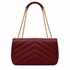 Red Quilted Leather Shoulder Bag Lambskin Magnetic Closure Gold-Tone Chain