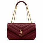 Red Quilted Leather Shoulder Bag Lambskin Magnetic Closure Gold-Tone Chain
