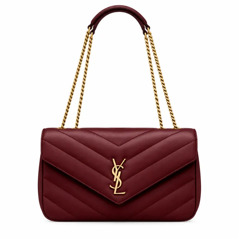Red Quilted Leather Shoulder Bag Lambskin Magnetic Closure Gold-Tone Chain