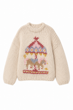 Klarza fluffy alpaca wool sweater with carousel graphic design