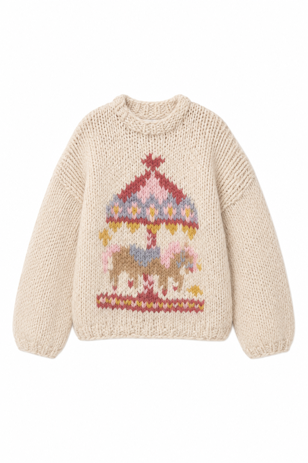 Klarza fluffy alpaca wool sweater with carousel graphic design