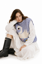Klarza blue chunky knit vest with swan graphic – additional view 1