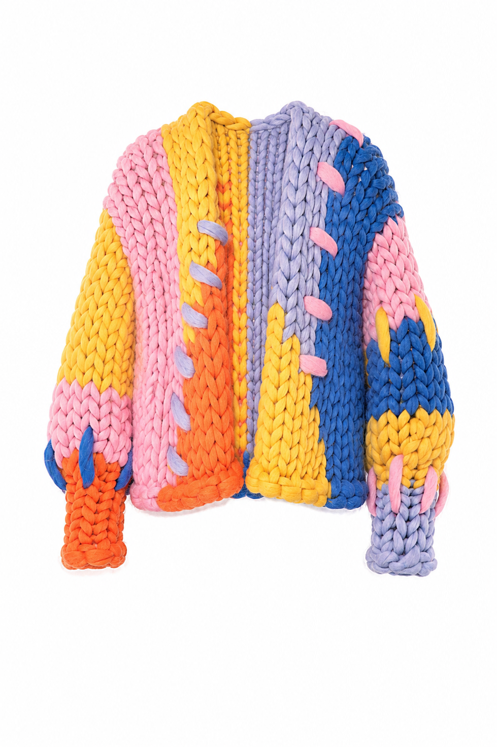 Klarza oversized chunky knit wool cardigan with colourful stripes