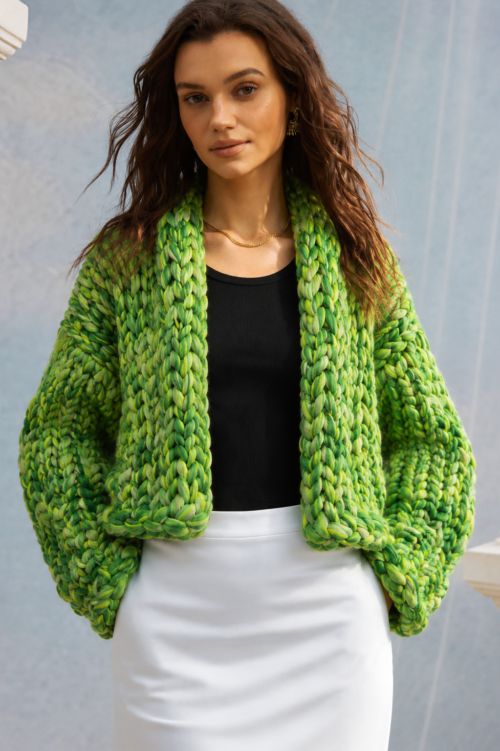 Klarza green chunky knit cardigan – additional view 1