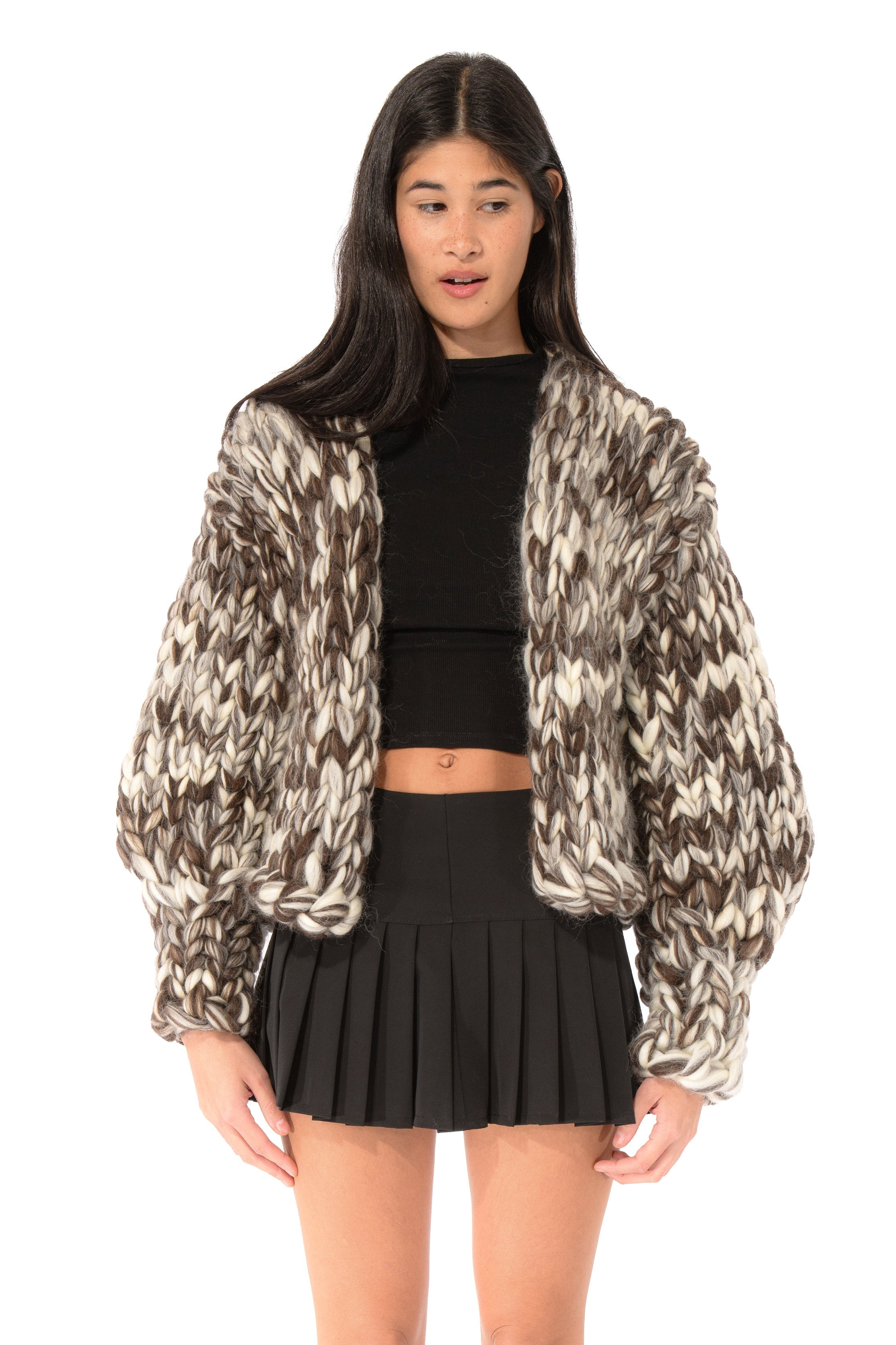 Klarza brown blend chunky knit cardigan – additional view 1