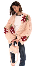 Klarza light peach chunky knit cardigan with strawberry graphic – additional view 5