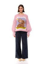 Klarza pink chunky knit sweater with bunny graphic – additional view 1