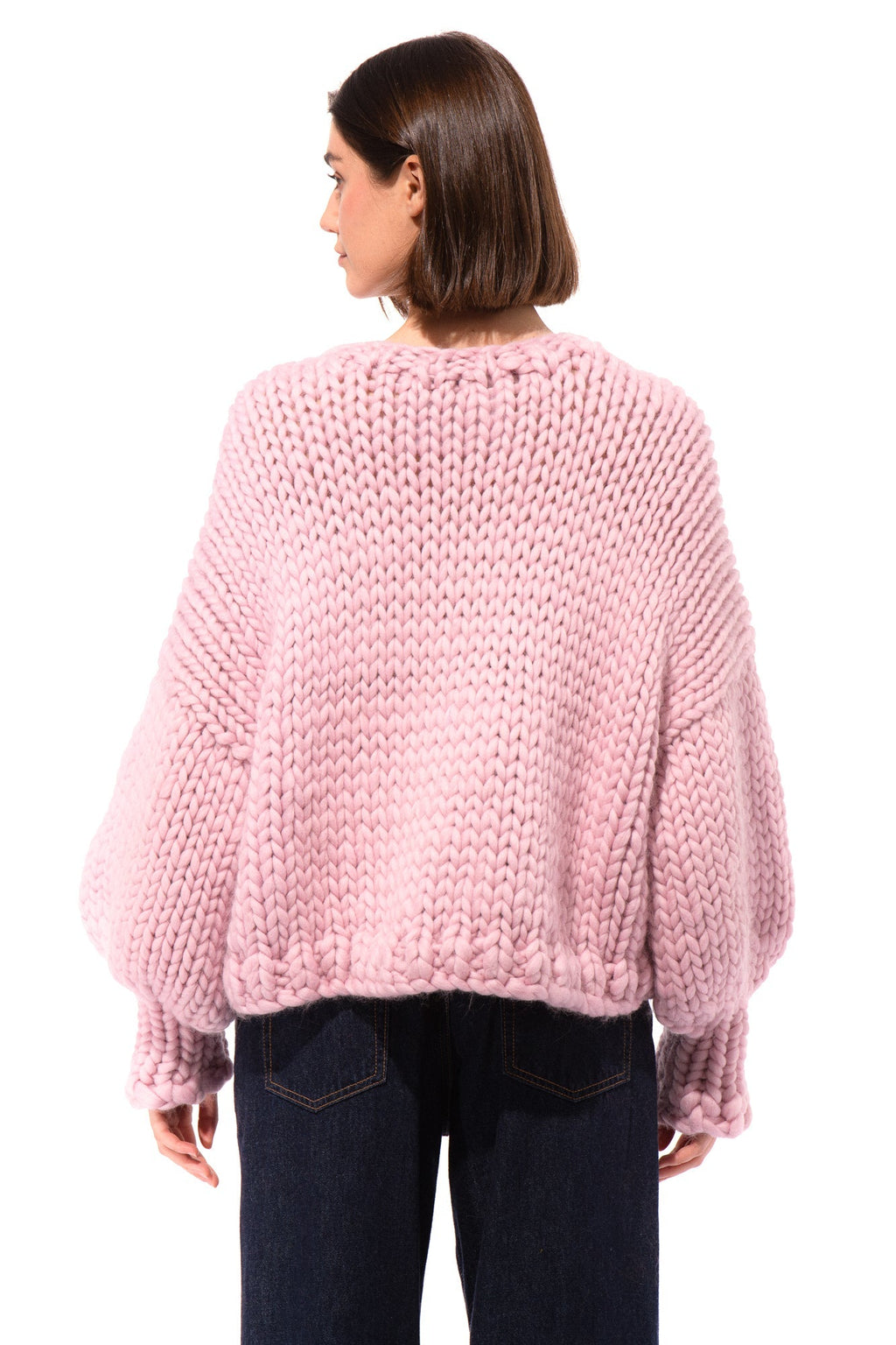 Klarza pink chunky knit sweater with bunny graphic – additional view 3