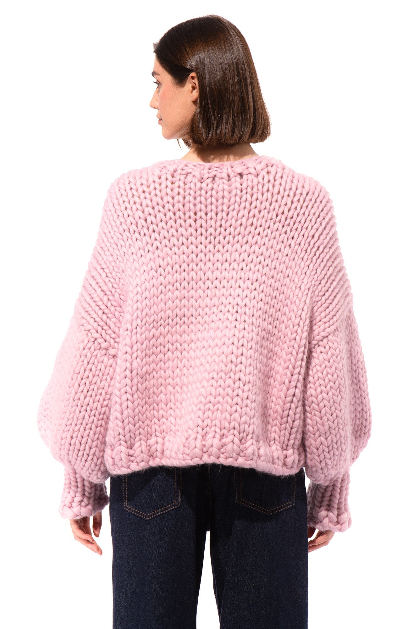 Klarza pink chunky knit sweater with bunny graphic – additional view 3