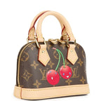 Nano Alma Mini Handbag Brown Monogram Cherry Print Coated Canvas Gold-Tone Hardware