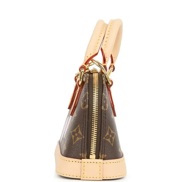 Nano Alma Mini Handbag Brown Monogram Cherry Print Coated Canvas Gold-Tone Hardware