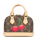 Nano Alma Mini Handbag Brown Monogram Cherry Print Coated Canvas Gold-Tone Hardware