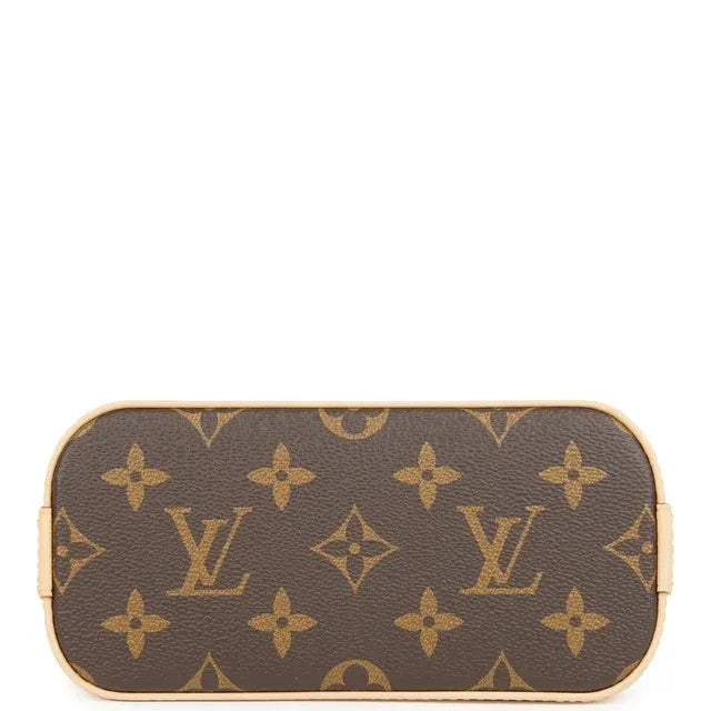 Nano Alma Mini Handbag Brown Monogram Cherry Print Coated Canvas Gold-Tone Hardware