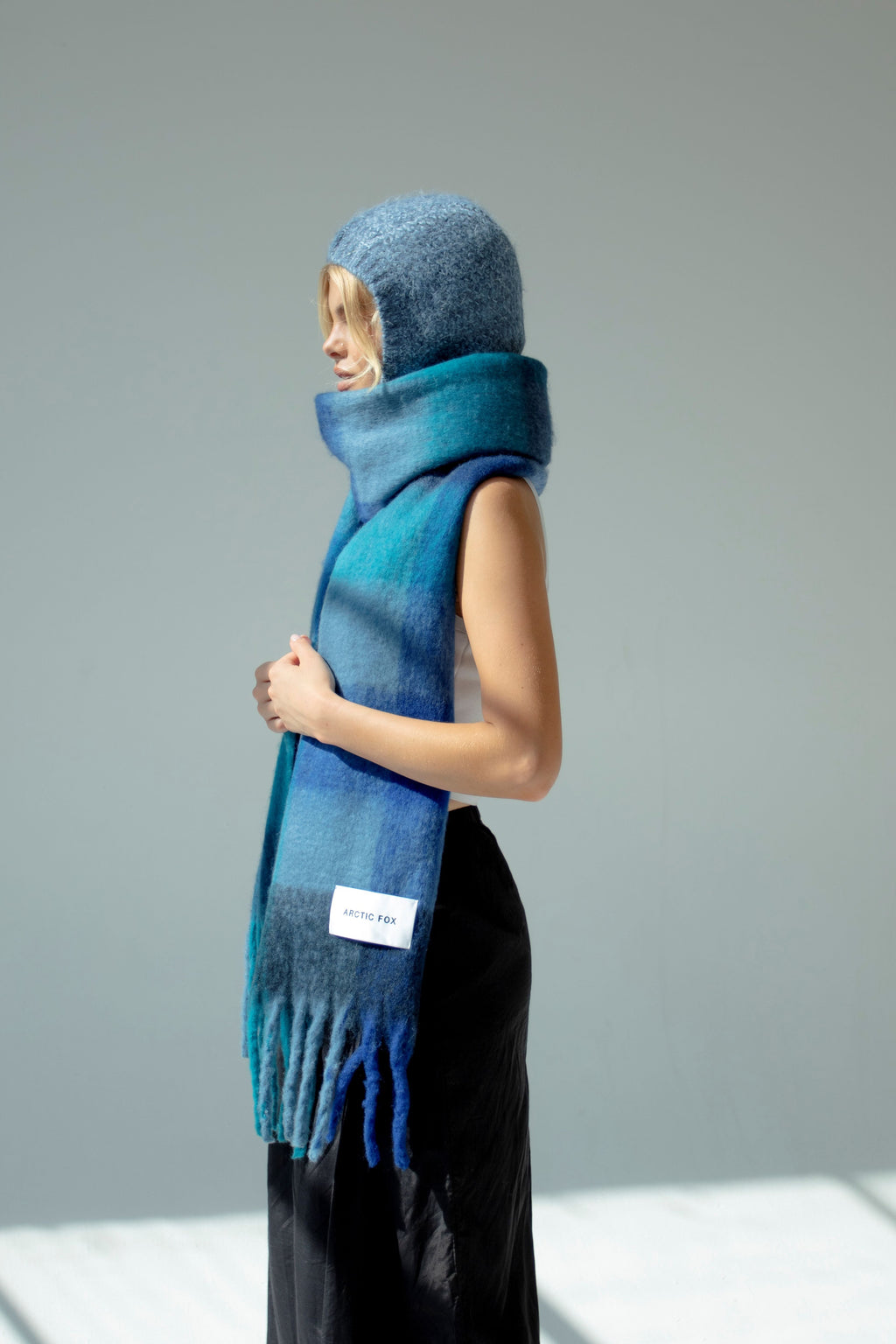 Klarza blue alpaca balaclava fitted hood – additional view 2