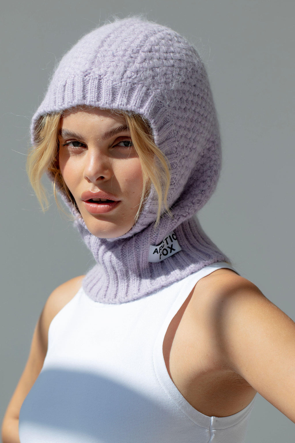 Klarza purple alpaca balaclava fitted hood – additional view 1