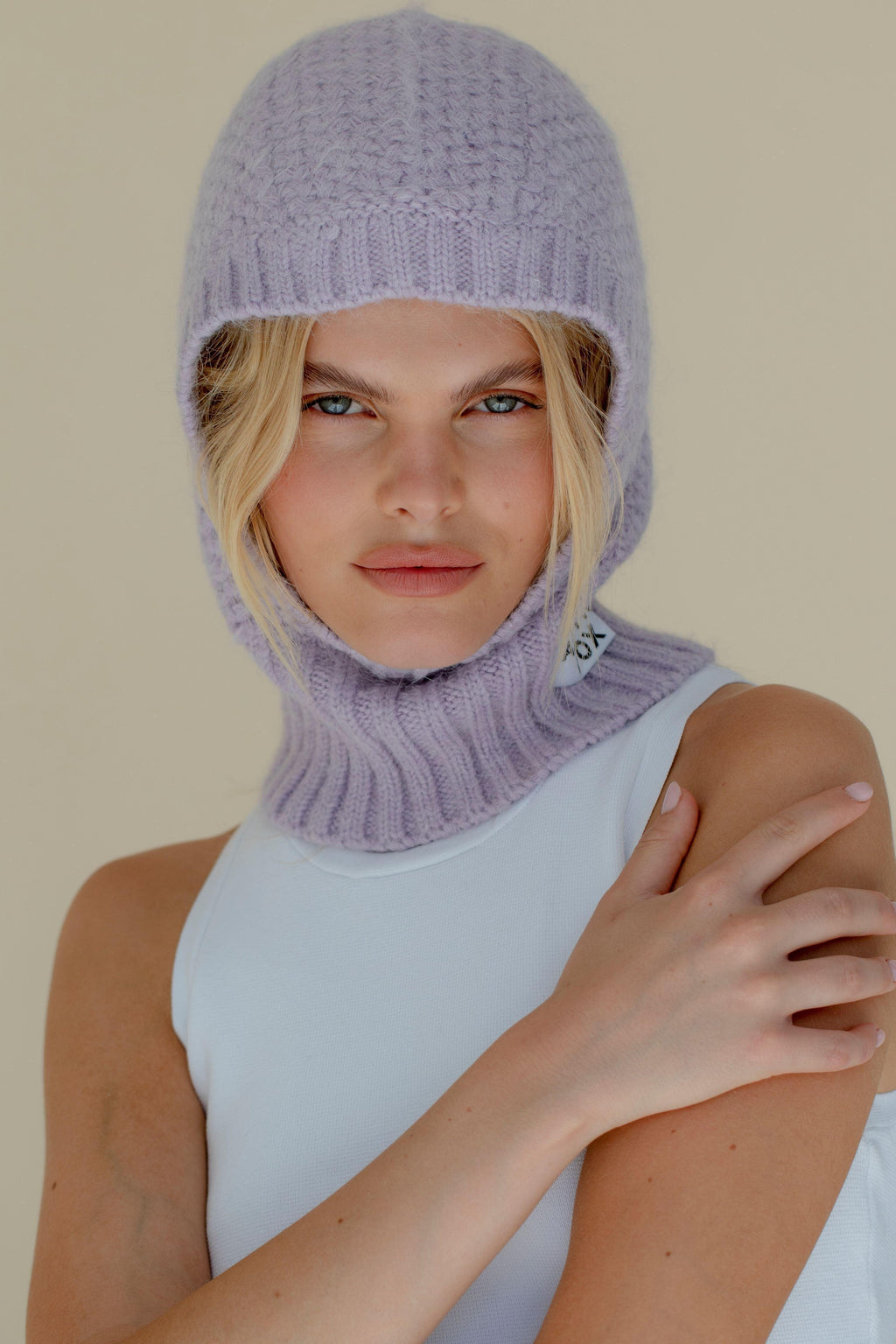 Klarza purple alpaca balaclava fitted hood – additional view 2