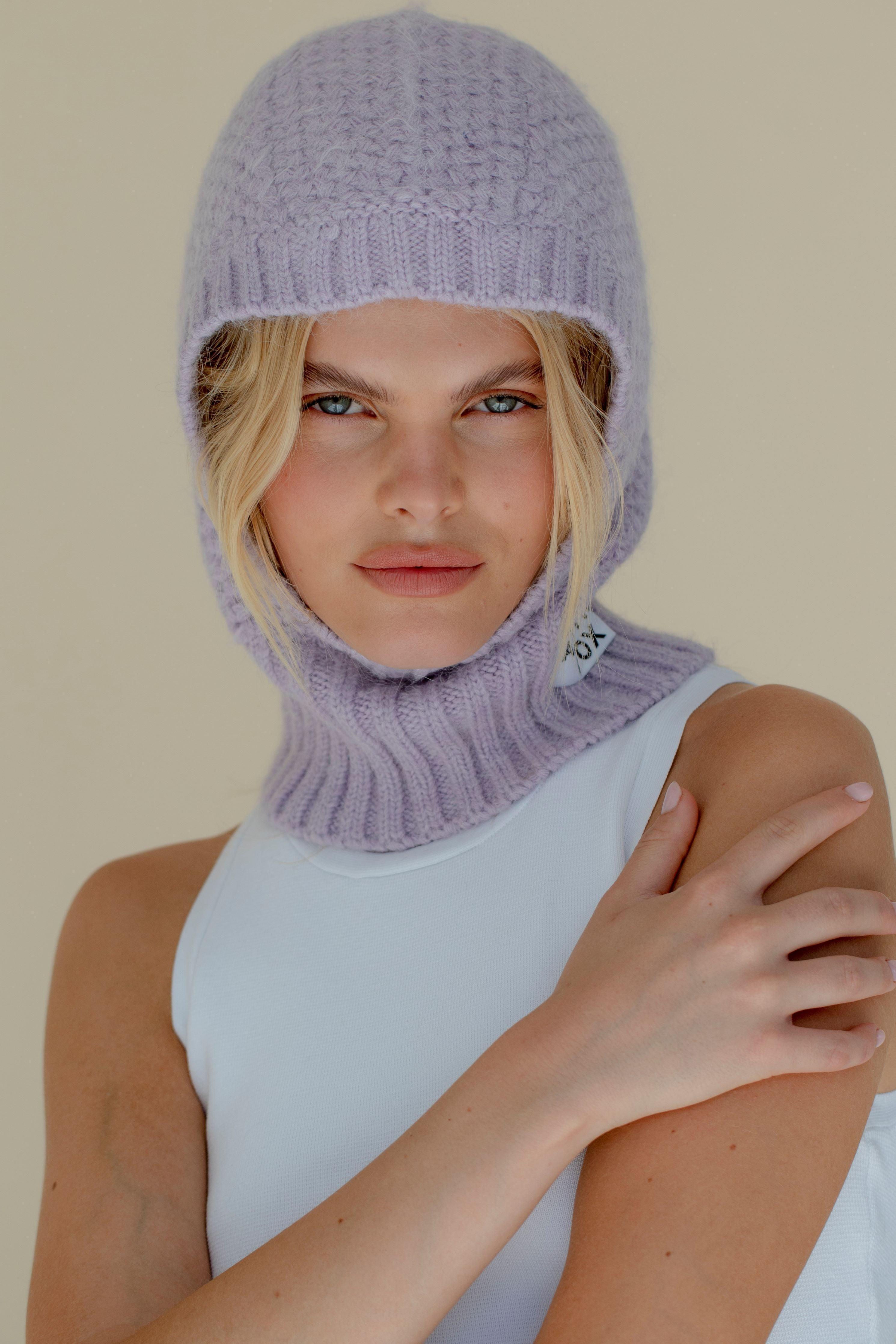 Klarza purple alpaca balaclava fitted hood – additional view 2