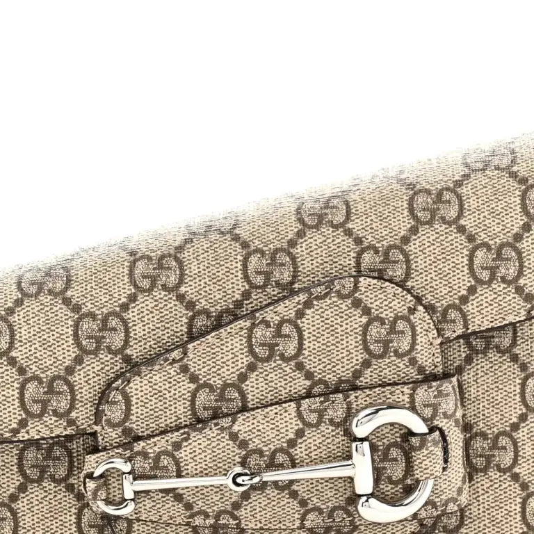Small Horsebit Asymmetric Shoulder Bag Beige Ebony GG Supreme Canvas Silver-Tone Hardware