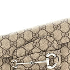 Small Horsebit Asymmetric Shoulder Bag Beige Ebony GG Supreme Canvas Silver-Tone Hardware