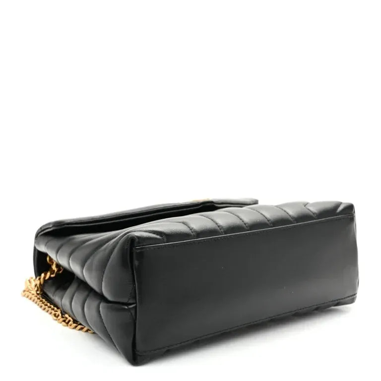 Small Loulou Quilted Chain Satchel Black Calfskin Leather Gold-Tone Hardware