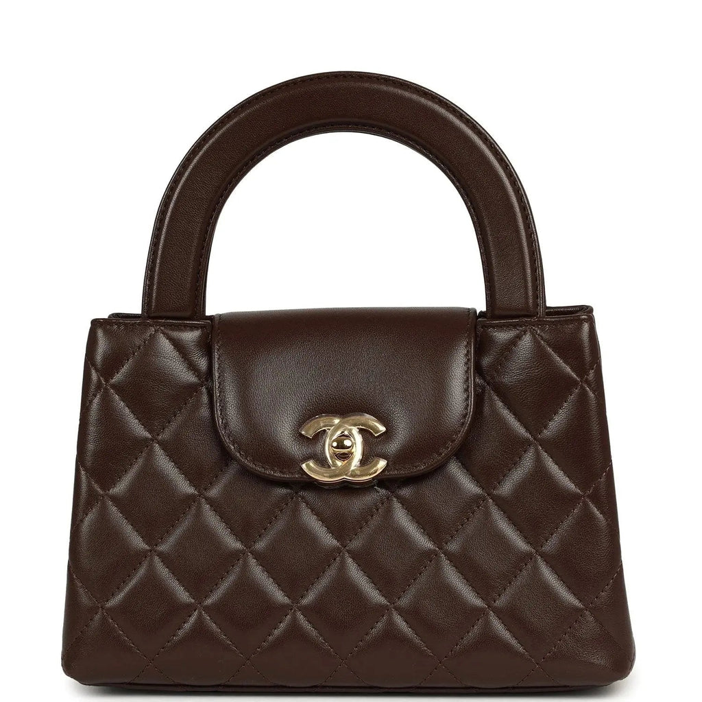 Small Kelly Shopper Dark Brown Lambskin Leather Gold-Tone Hardware